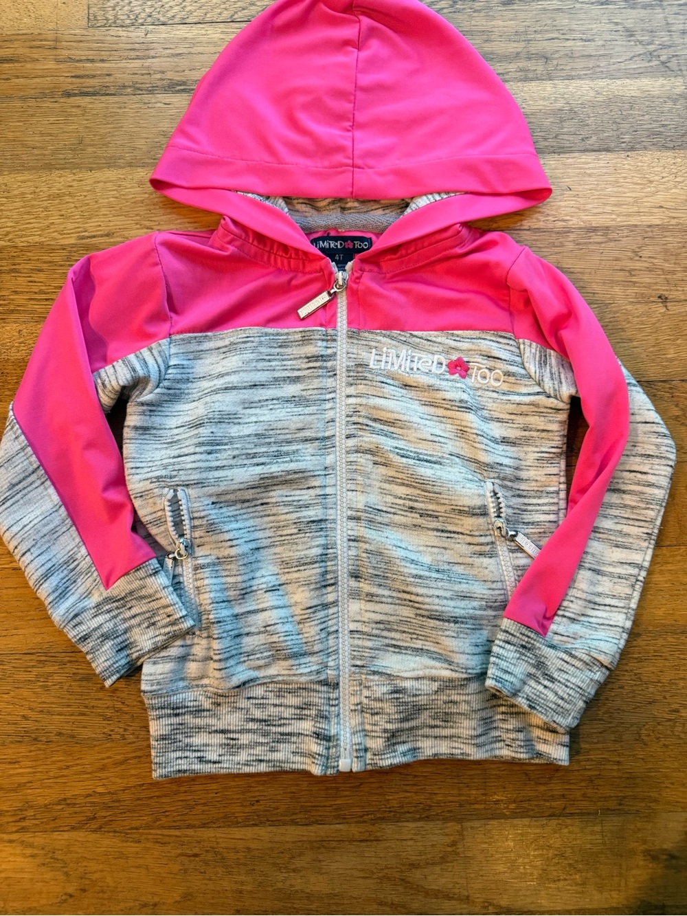 Limited Too Pink and Heather Gray Hooded Zip Sweatshirt